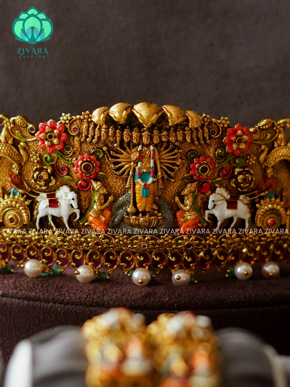 MADHURYA -  GRAND BRIDAL VINTAGE FINISH  PELLIKUTHURU BRIDAL  SET handpainted - Traditional south indian premium neckwear with earrings- Zivara Fashion