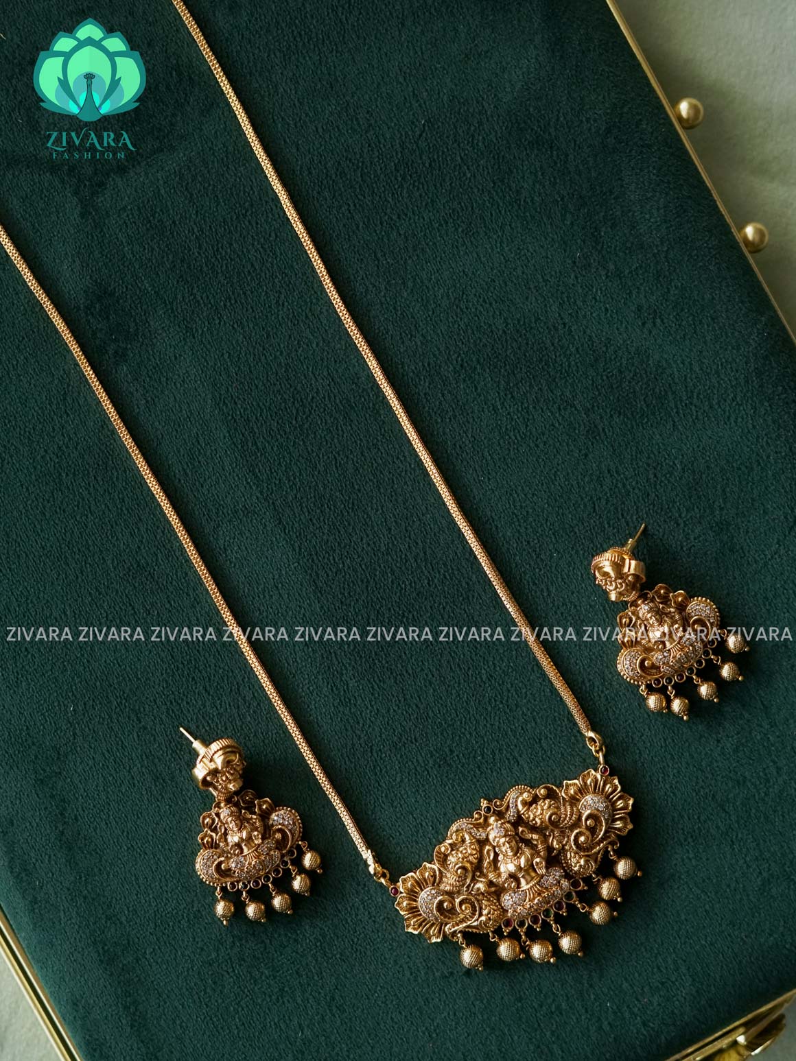 VINTAGE TEMPLE PENDANT WITH CHAIN - Traditional NORMAL MATTE polish MIDCHEST neckwear with earrings- Zivara Fashion