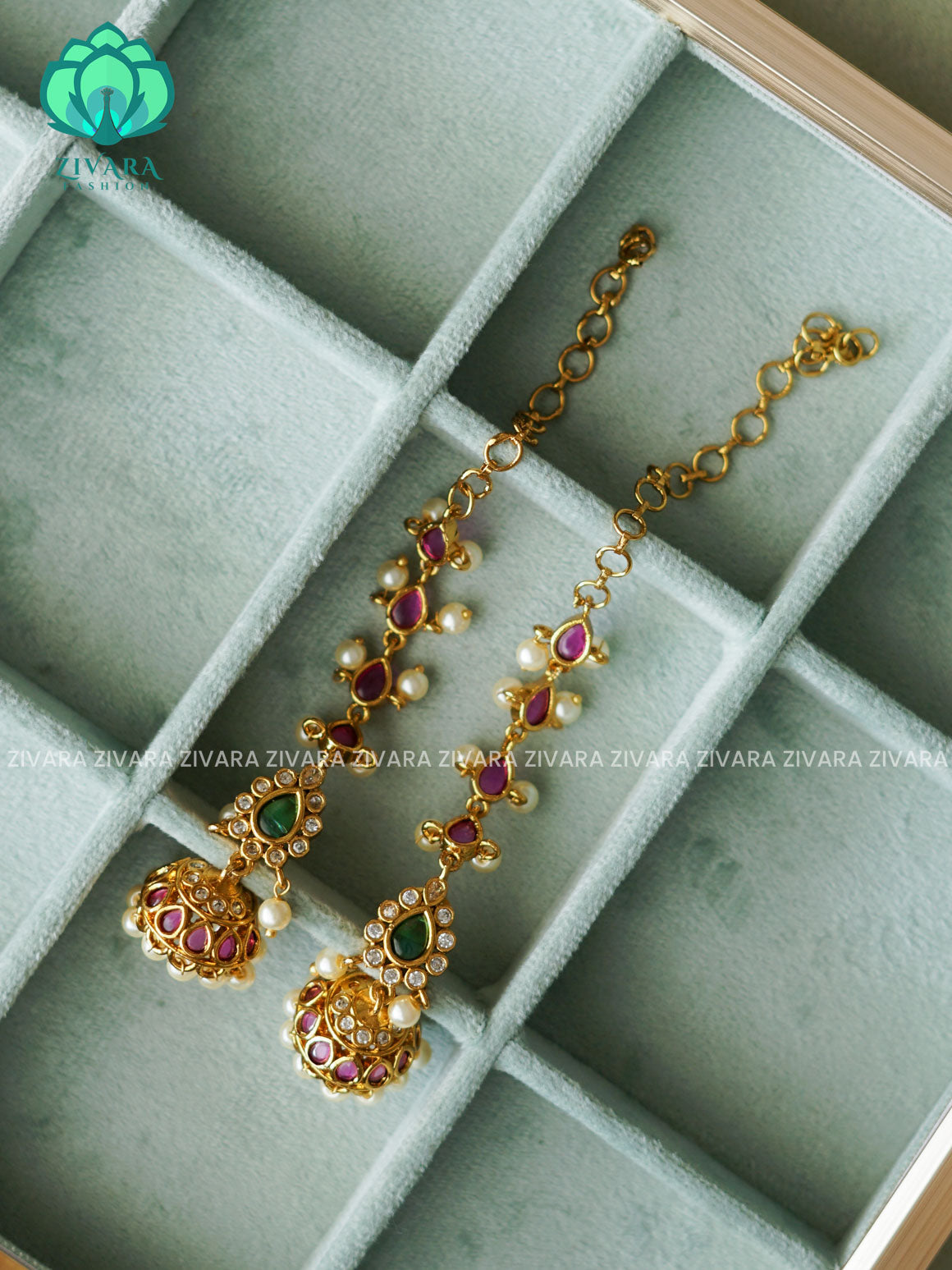 REAL KEMP MEDIUM SIZE JHUMKA WITH MAATAL - latest jewellery collection- zivara fashion