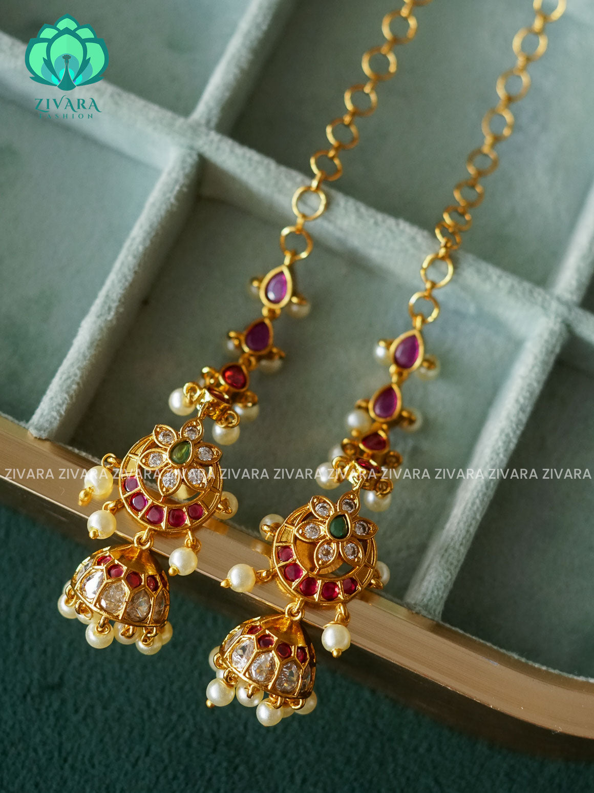 REAL KEMP MEDIUM SIZE JHUMKA WITH MAATAL - latest jewellery collection- zivara fashion