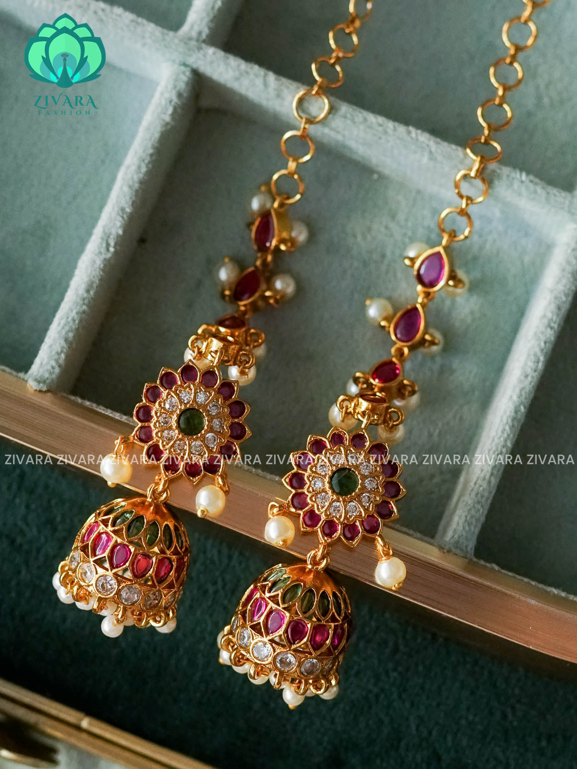 REAL KEMP MEDIUM SIZE JHUMKA WITH MAATAL - latest jewellery collection- zivara fashion