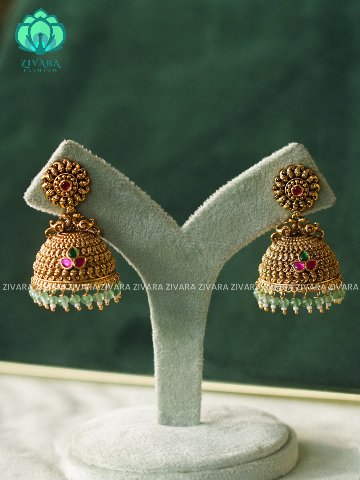 DIYA- EXUBERANT JADAU JHUMKAS  - TRADITIONAL PREMIUM MATTE  polish JHUMKA- latest jewellery collection- zivara fashion