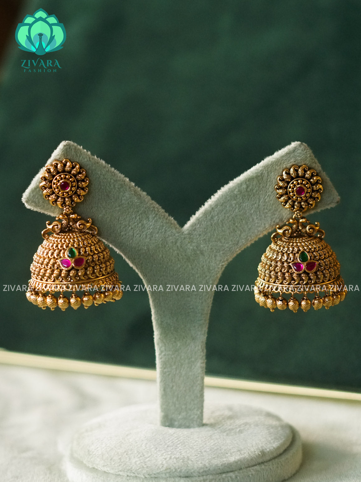 DIYA- EXUBERANT JADAU JHUMKAS  - TRADITIONAL PREMIUM MATTE  polish JHUMKA- latest jewellery collection- zivara fashion