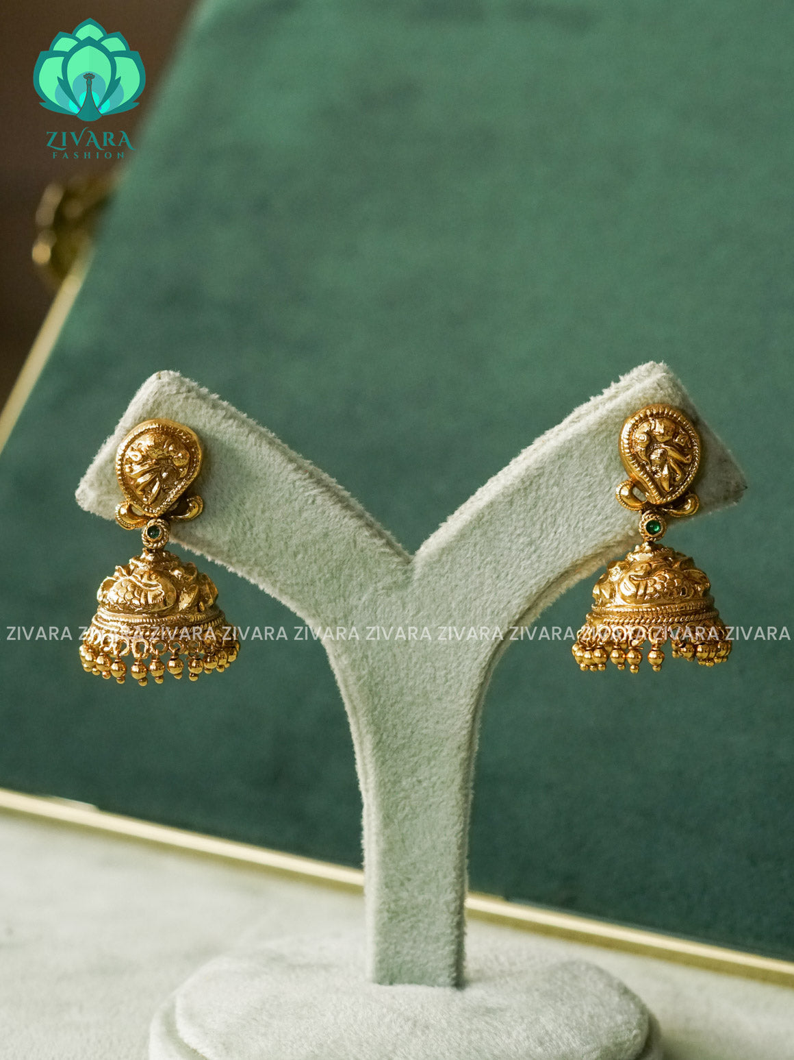 GOLD PEARLS - BIRD JHUMKA - TRADITIONAL NORMAL MATTE  polish JHUMKA- latest jewellery collection- zivara fashion