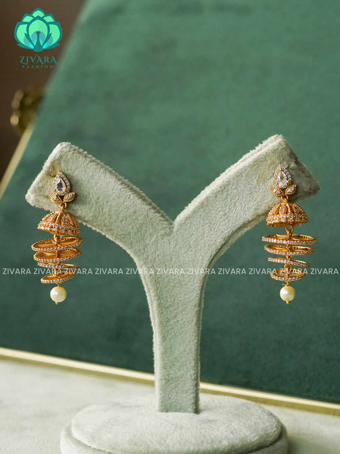 DIYA- FOUR LAYER WHITE STONE - TRADITIONAL PREMIUM MATTE  polish JHUMKA- latest jewellery collection- zivara fashion