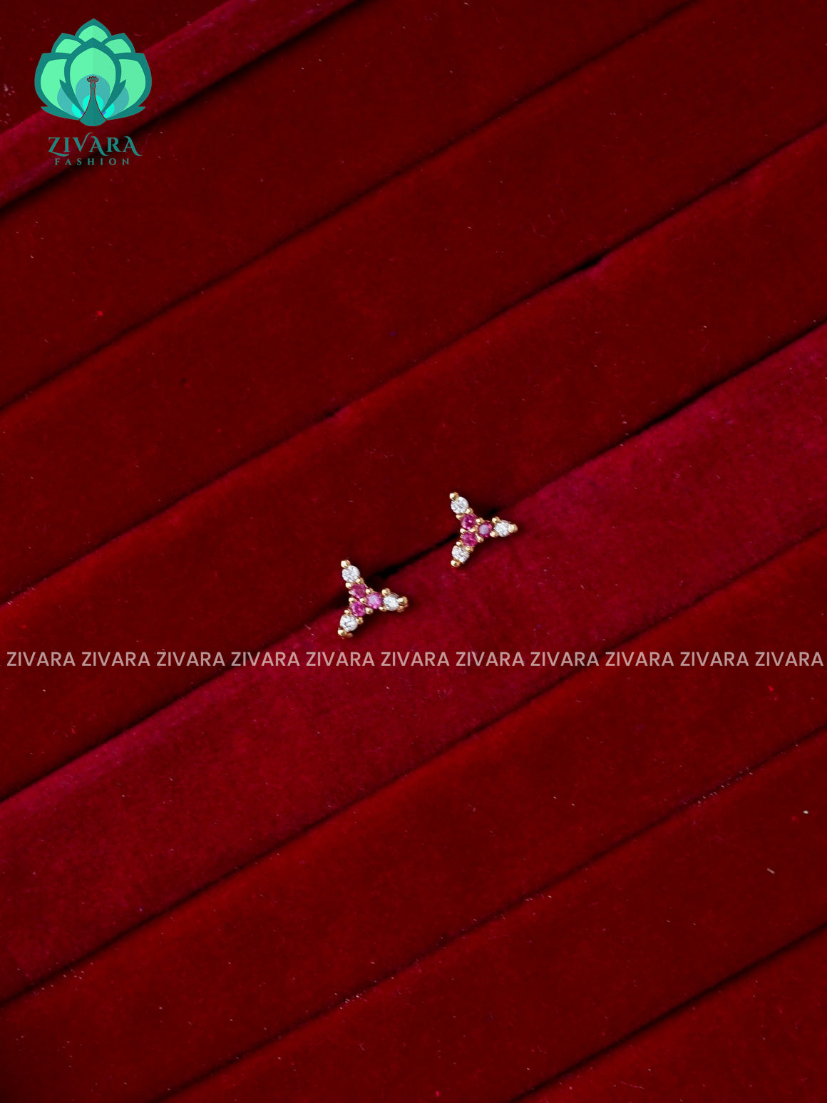 RUBY AND WHITE-TRIANGLE-VERY SMALL SIZE MULTI USAGE SCREW TYPE STUDS  - latest jewellery collection- zivara fashion