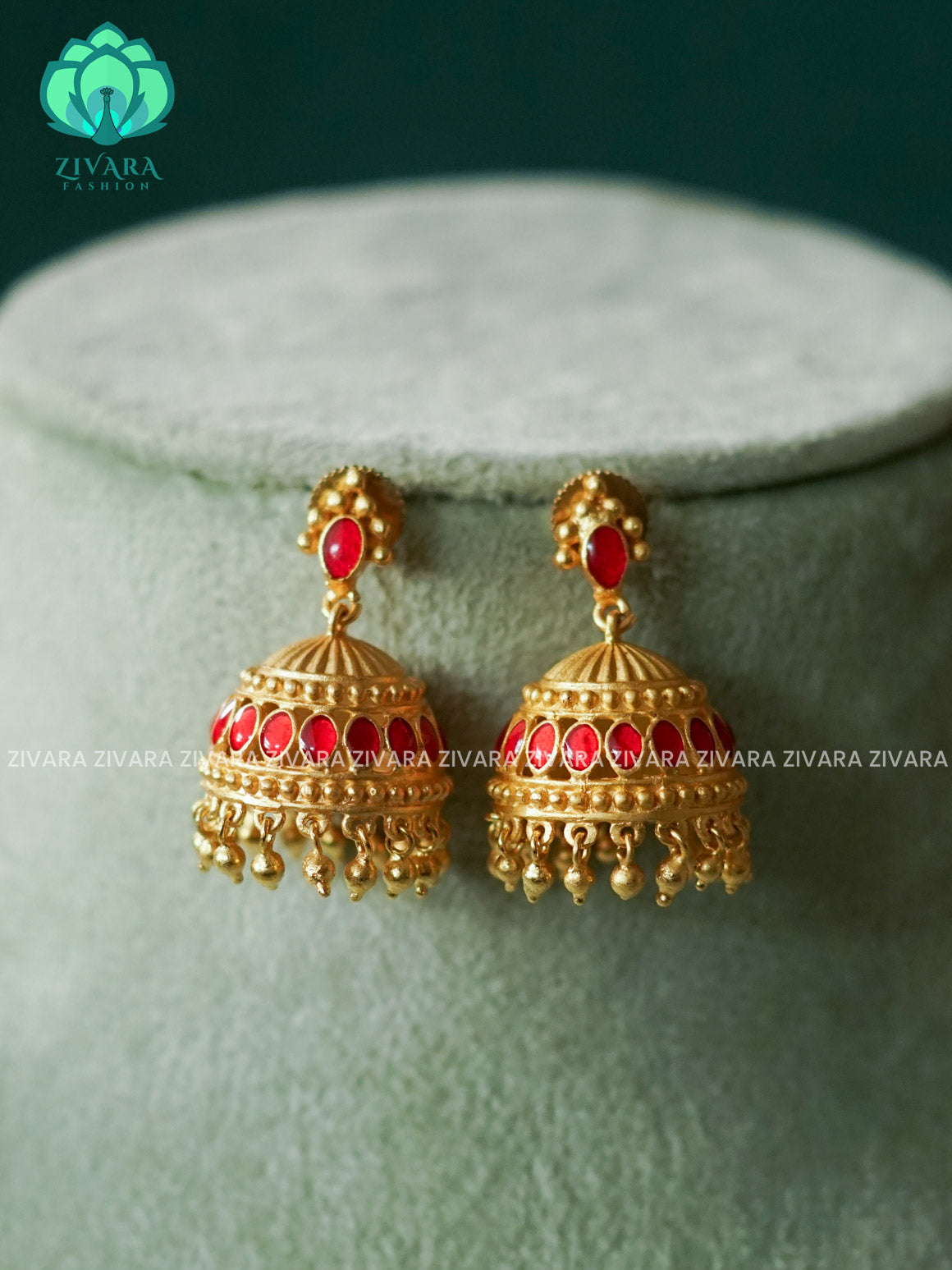 RUBY OVAL STONE - TRADITIONAL JHUMKA- latest jewellery collection- zivara fashion