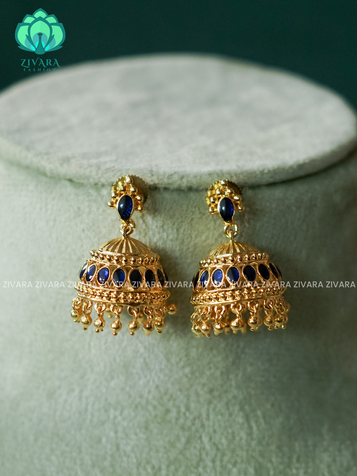 BLUE OVAL STONE - TRADITIONAL JHUMKA- latest jewellery collection- zivara fashion