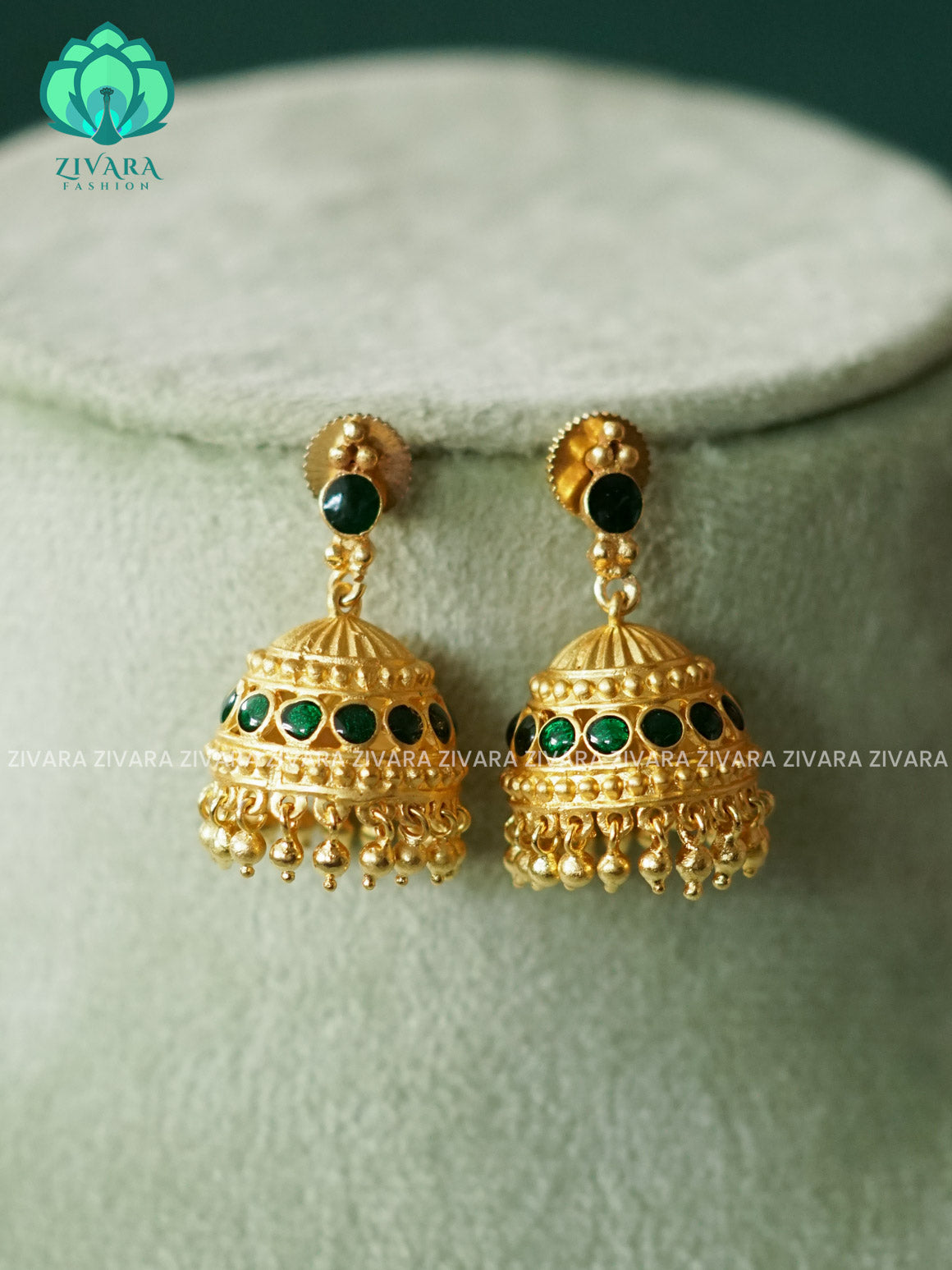 GREEN CIRCLE STONE - TRADITIONAL JHUMKA- latest jewellery collection- zivara fashion