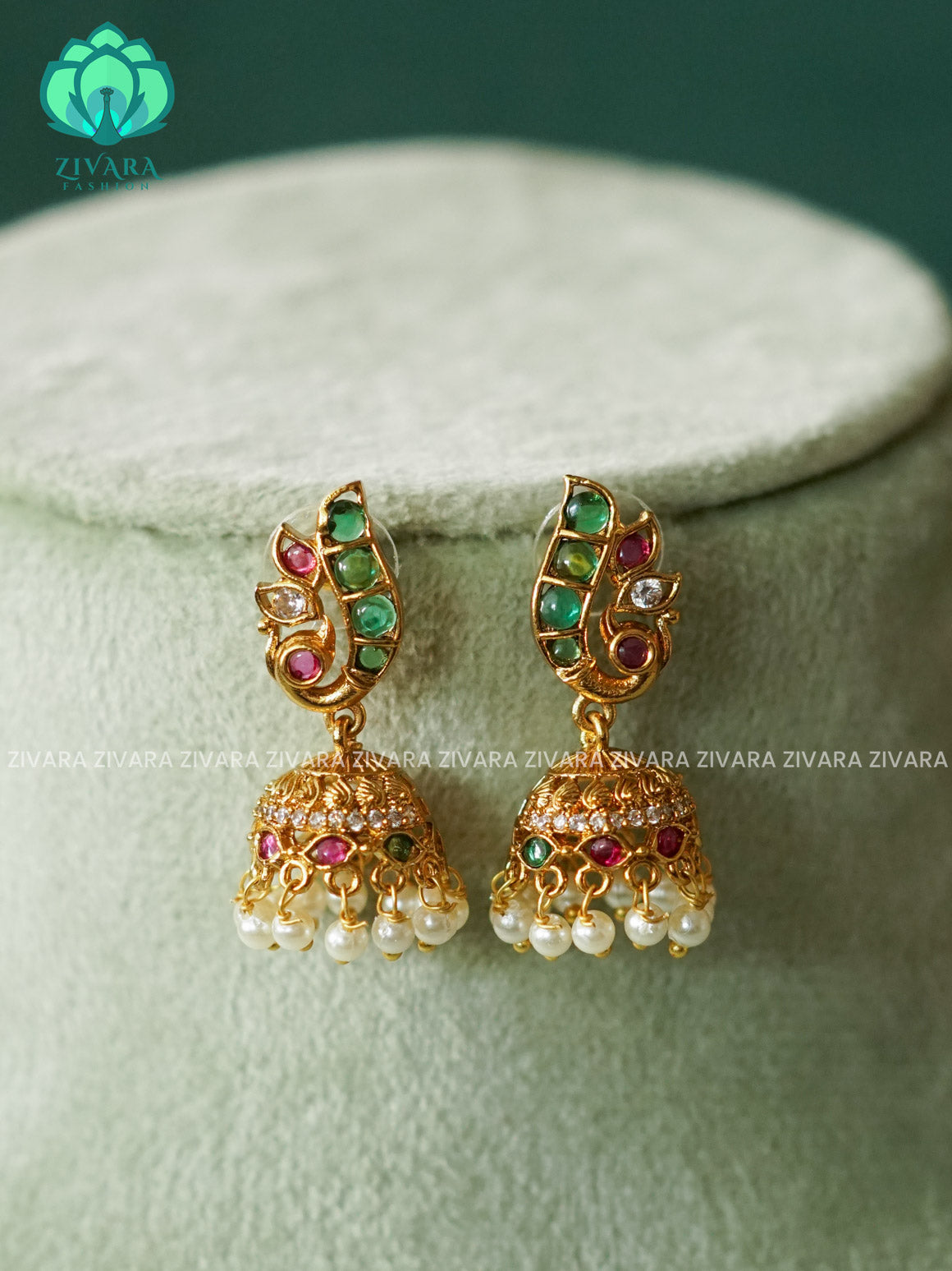 Hotselling small size kids friendly REAL KEMP PEACOCK  TRADITIONAL PREMIUM MATTE  polish JHUMKA- latest jewellery collection- zivara fashion