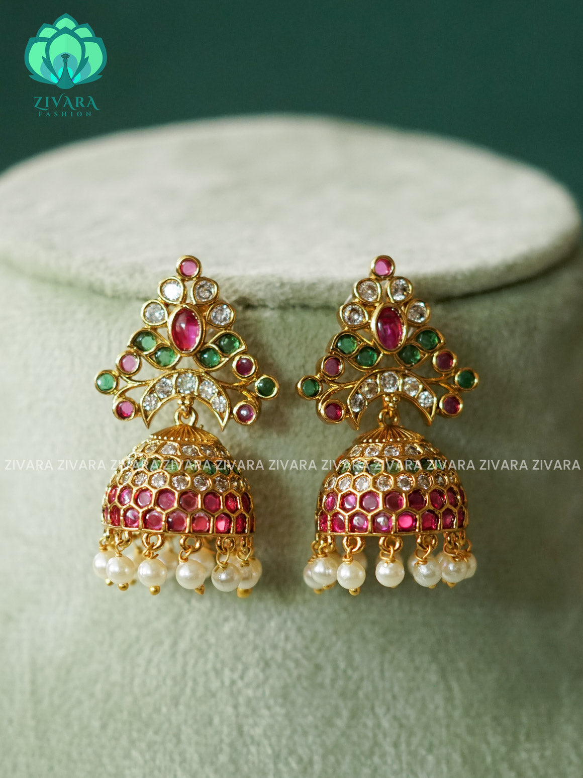DIYA - REAL KEMP MOTIF FREE JHUMKA - TRADITIONAL PREMIUM MATTE  polish JHUMKA- latest jewellery collection- zivara fashion