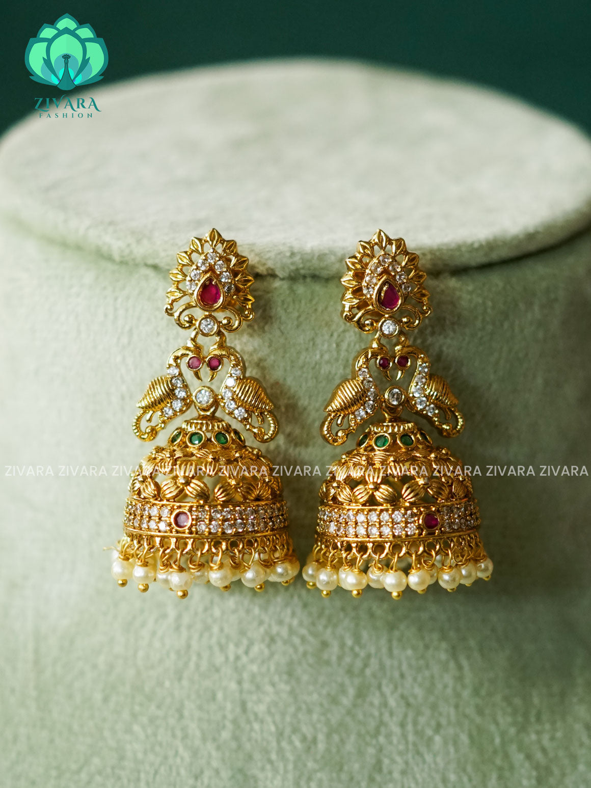 PEACOCK TRADITIONAL NORMAL MATTE  polish JHUMKA- latest jewellery collection- zivara fashion
