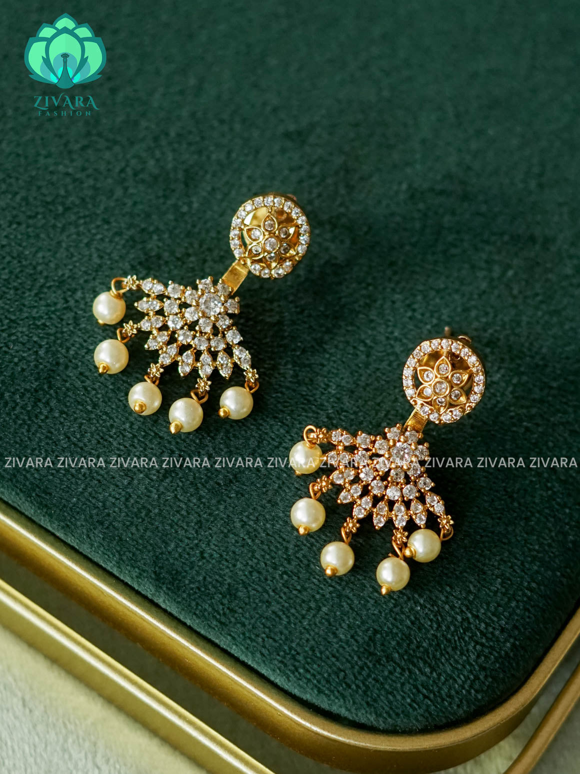 Korean style 2 in 1 subtle gold AD stone studs - latest jewellery collection- zivara fashion