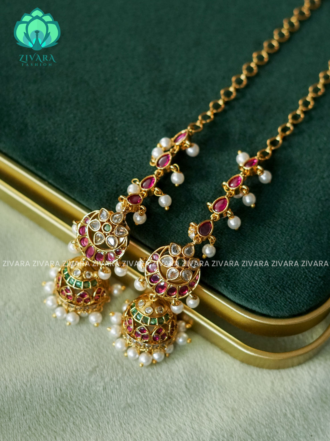 REAL KEMP MEDIUM SIZE JHUMKA WITH MAATAL - latest jewellery collection- zivara fashion