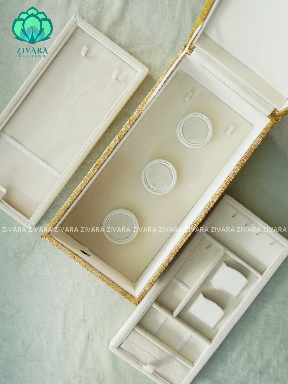 GOLD BROCADE - COMPACT BOX - JEWELLERY ORGANISER FOR GOLD JEWELLERY WITH SELF SETTING NUMBER LOCK- ZIVARA FASHION