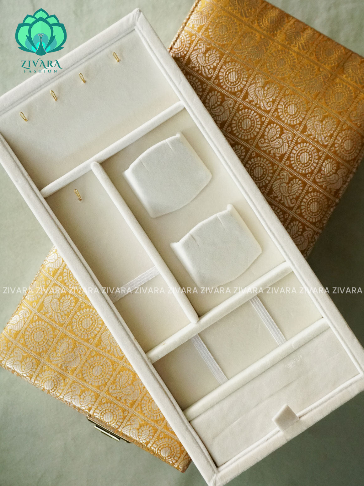 GOLD BROCADE - COMPACT BOX - JEWELLERY ORGANISER FOR GOLD JEWELLERY WITH SELF SETTING NUMBER LOCK- ZIVARA FASHION