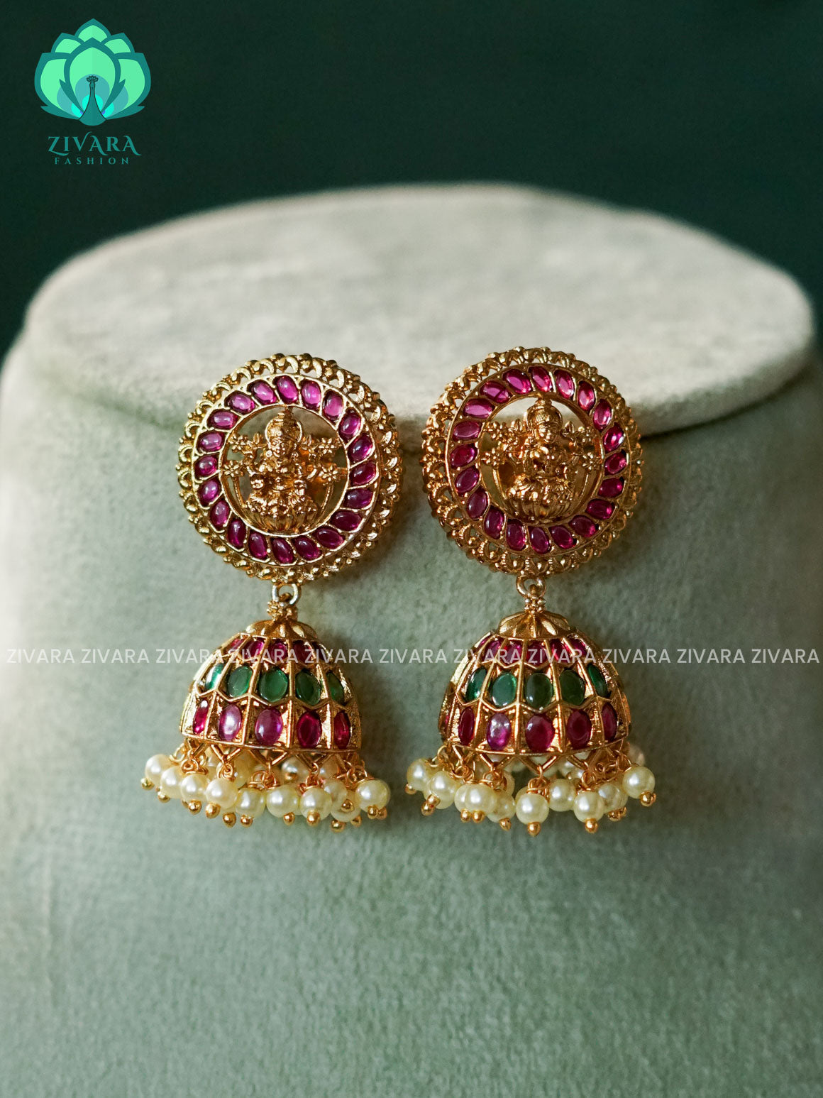 Ruby Green LAKSHMI jhumkas - Bridal PREMIUM MATTE  polish JHUMKA- latest jewellery collection- zivara fashion