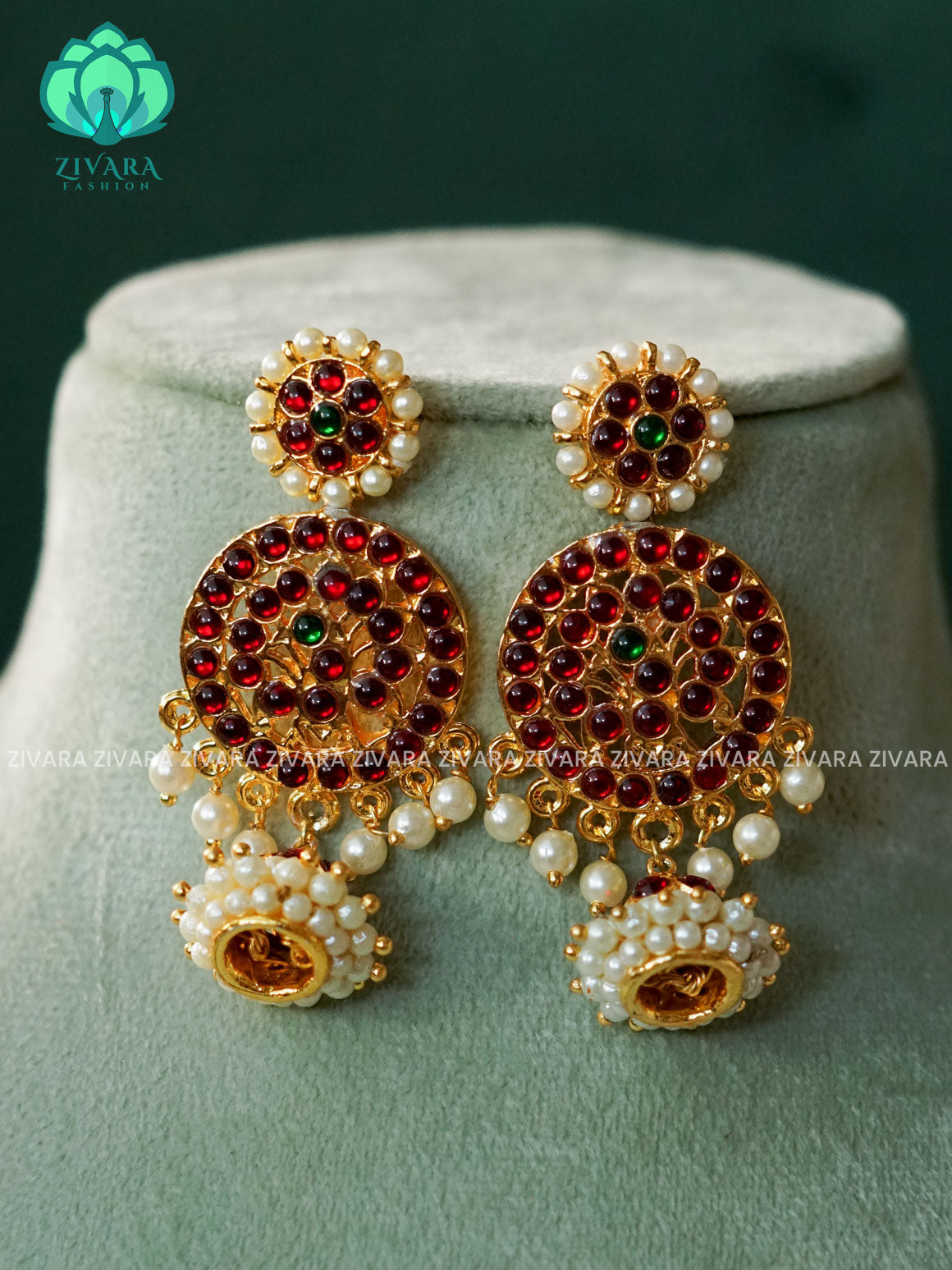 RED AND GREEN  - TRADITIONAL KEMP JUMBO SIZE PROMINENT HANDMADE  JHUMKA - latest kemp dance jewellery collection