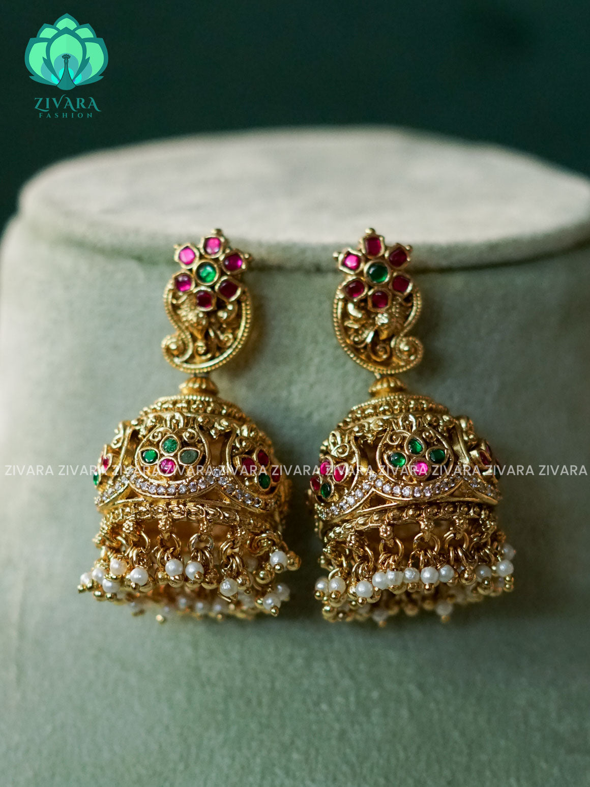 DIYA - EXUBERANT JADAU JHUMKAS  - TRADITIONAL PREMIUM MATTE  polish JHUMKA- latest jewellery collection- zivara fashion