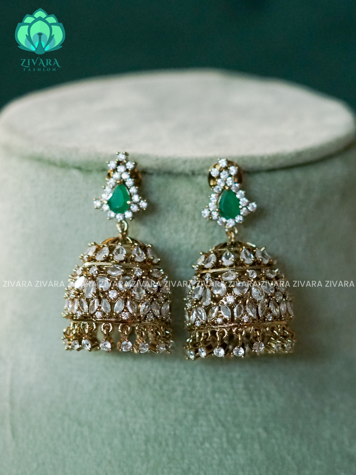 GREEN  AD STONE MOTIF FREE  JHUMKA - latest trending collection - ZIVARA FASHION