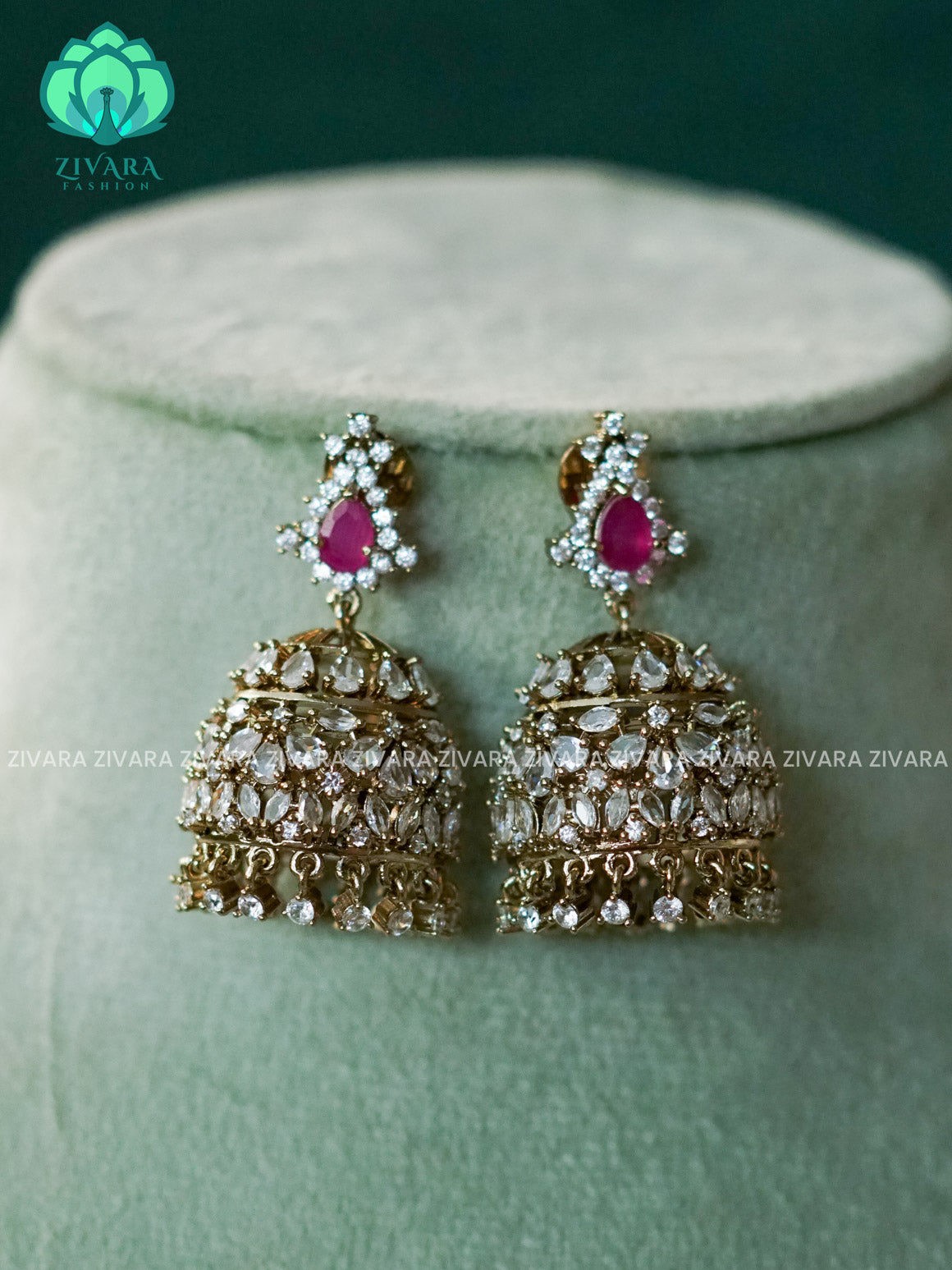 RUBY AD STONE MOTIF FREE  JHUMKA - latest trending collection - ZIVARA FASHION