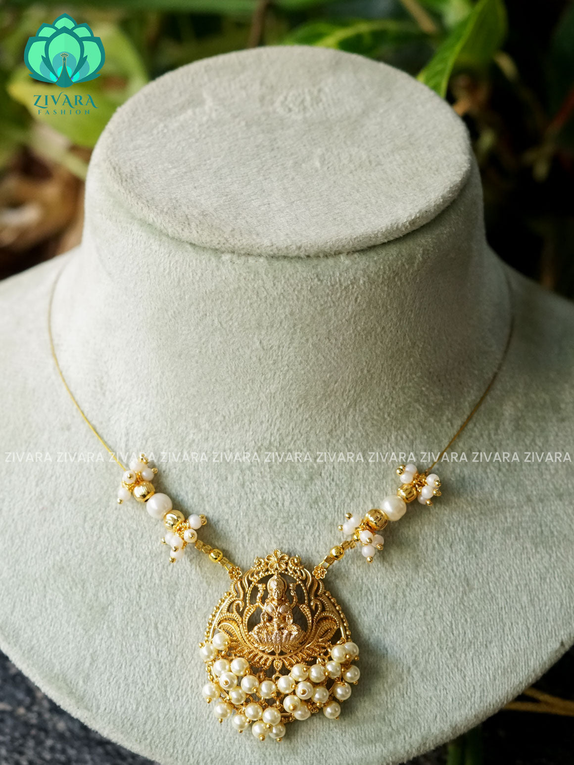 TEMPLE PEARL CLUSTER VINTAGE TAMARA pendant INVISIBLE MINIMAL ELEGANT HANDMADE NECKLACE WITH BRILLIANT FINISH MOTIFS- ZIVARA FASHION