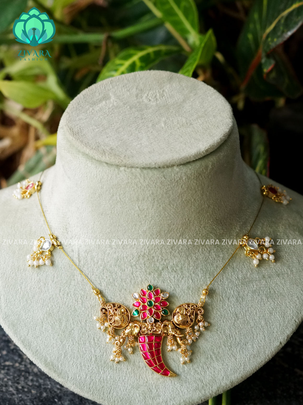 JADAU ELEPHANT TUSK  TAMARA pendant INVISIBLE MINIMAL ELEGANT HANDMADE NECKLACE WITH BRILLIANT FINISH MOTIFS- ZIVARA FASHION