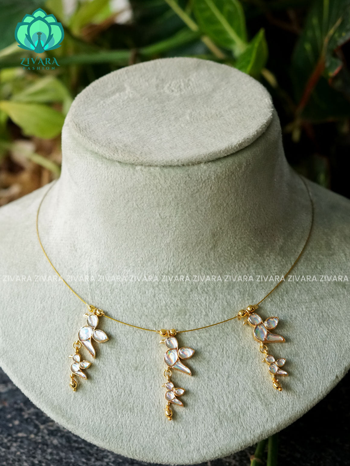 WHITE TWO STEP PARROT - TAMARA pendant INVISIBLE MINIMAL ELEGANT HANDMADE NECKLACE WITH BRILLIANT FINISH MOTIFS- ZIVARA FASHION