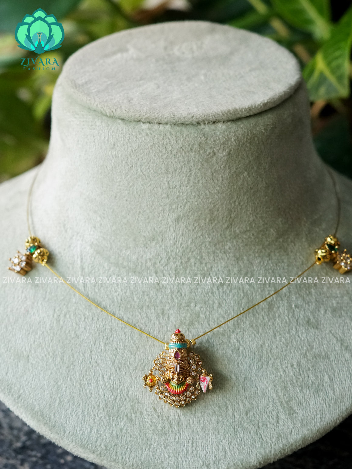 TIRUMAL HANDPAINTED - TEMPLE VINTAGE TAMARA pendant INVISIBLE MINIMAL ELEGANT HANDMADE NECKLACE WITH BRILLIANT FINISH MOTIFS- ZIVARA FASHION