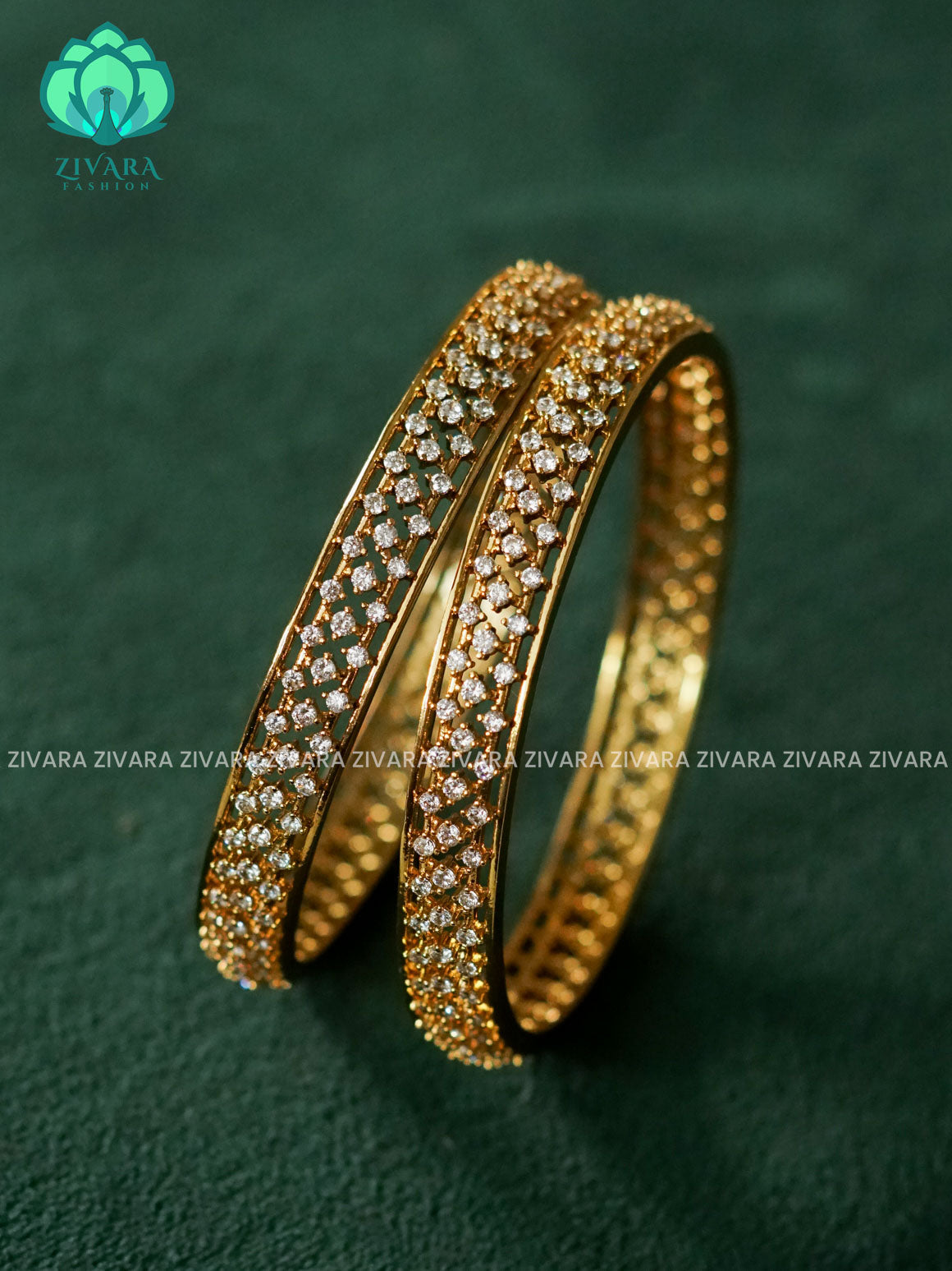 2 PIECE WHITE STONE BANGLE -  latest bangles design-zivara fashion