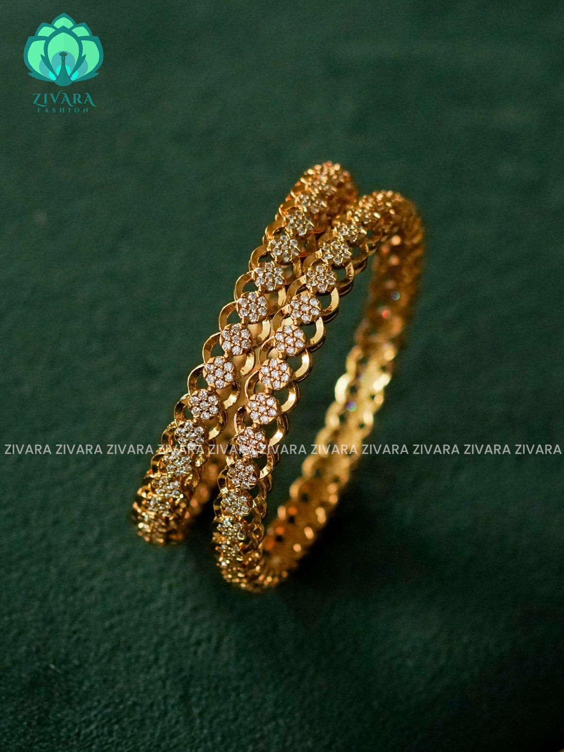 2 PIECE WHITE STONE BANGLE -  latest bangles design-zivara fashion