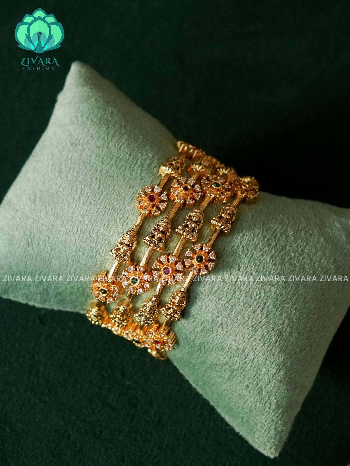 4 PIECE TEMPLE FLORAL  BANGLE -  latest bangles design-zivara fashion