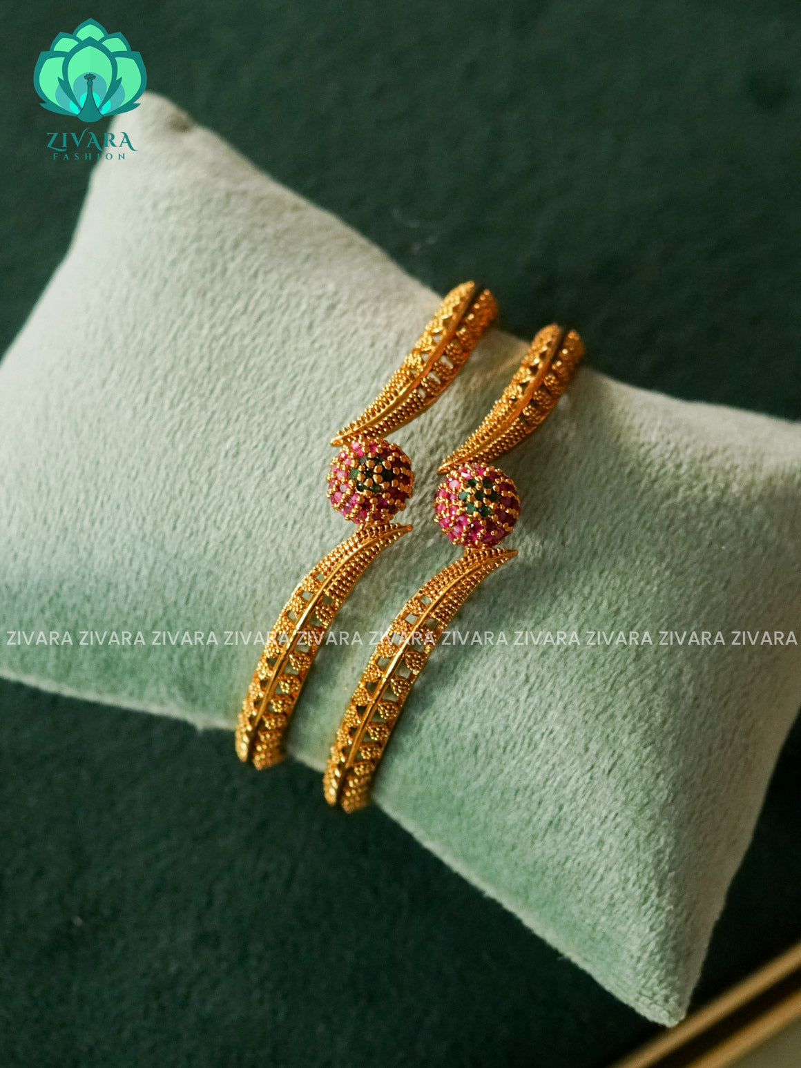 2 PIECE REAL KEMP STONE BANGLE -  latest bangles design-zivara fashion