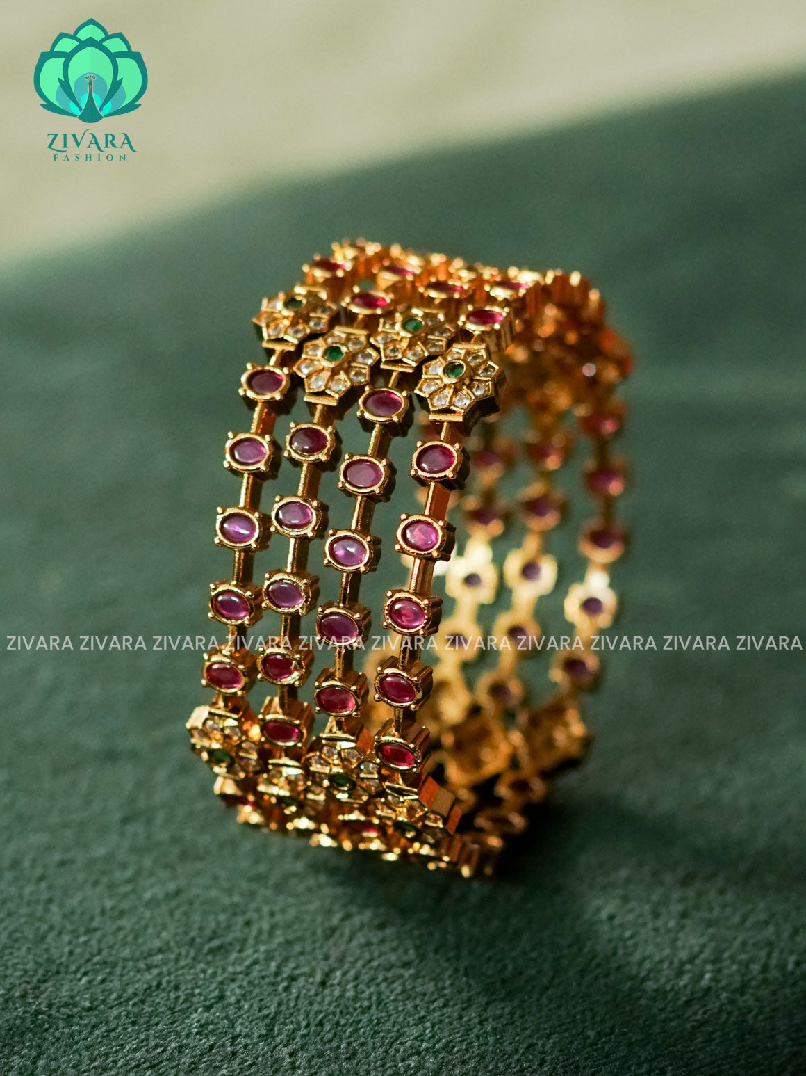4 PIECE REAL KEMP STONE BANGLE -  latest bangles design-zivara fashion