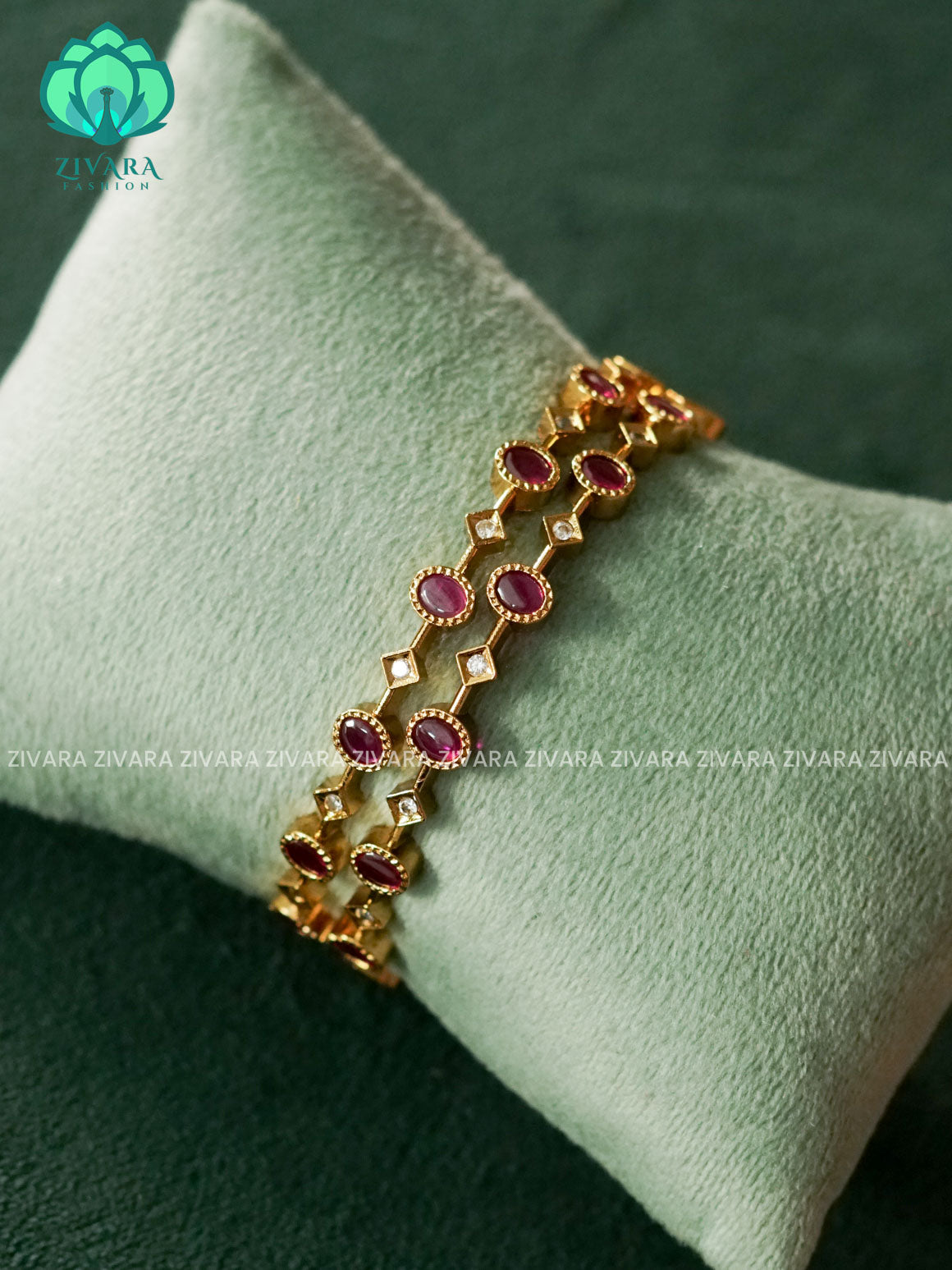 2 PIECE REAL KEMP STONE BANGLE -  latest bangles design-zivara fashion