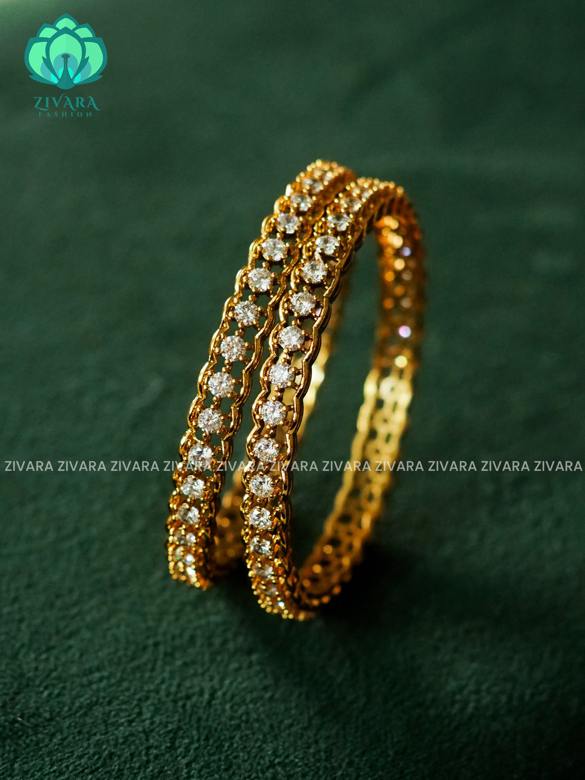 2 PIECE WHITE STONE BANGLE -  latest bangles design-zivara fashion