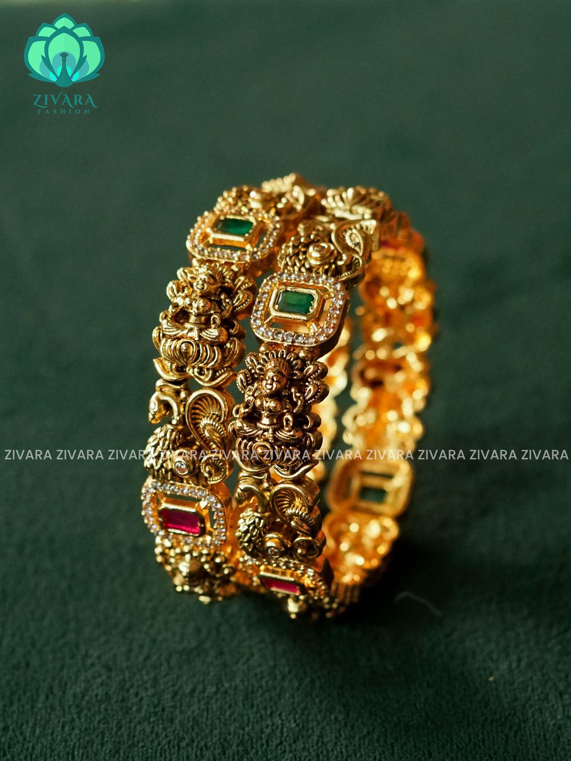 2 PIECE HEAVY TEMPLE BRIDAL BANGLE -  latest bangles design-zivara fashion