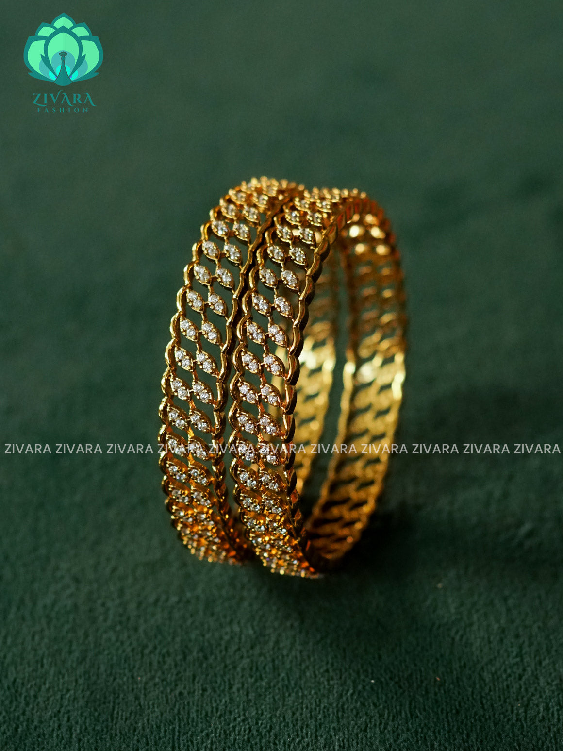 2 PIECE WHITE STONE BANGLE -  latest bangles design-zivara fashion