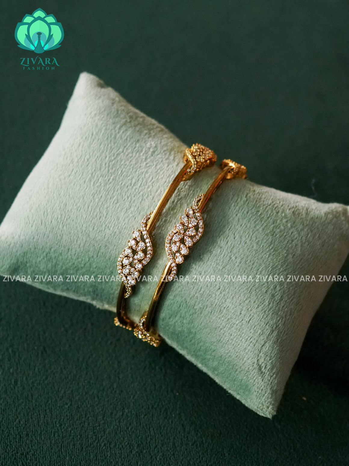 2 PIECE WHITE STONE LEAFY FLORAL BANGLE -  latest bangles design-zivara fashion