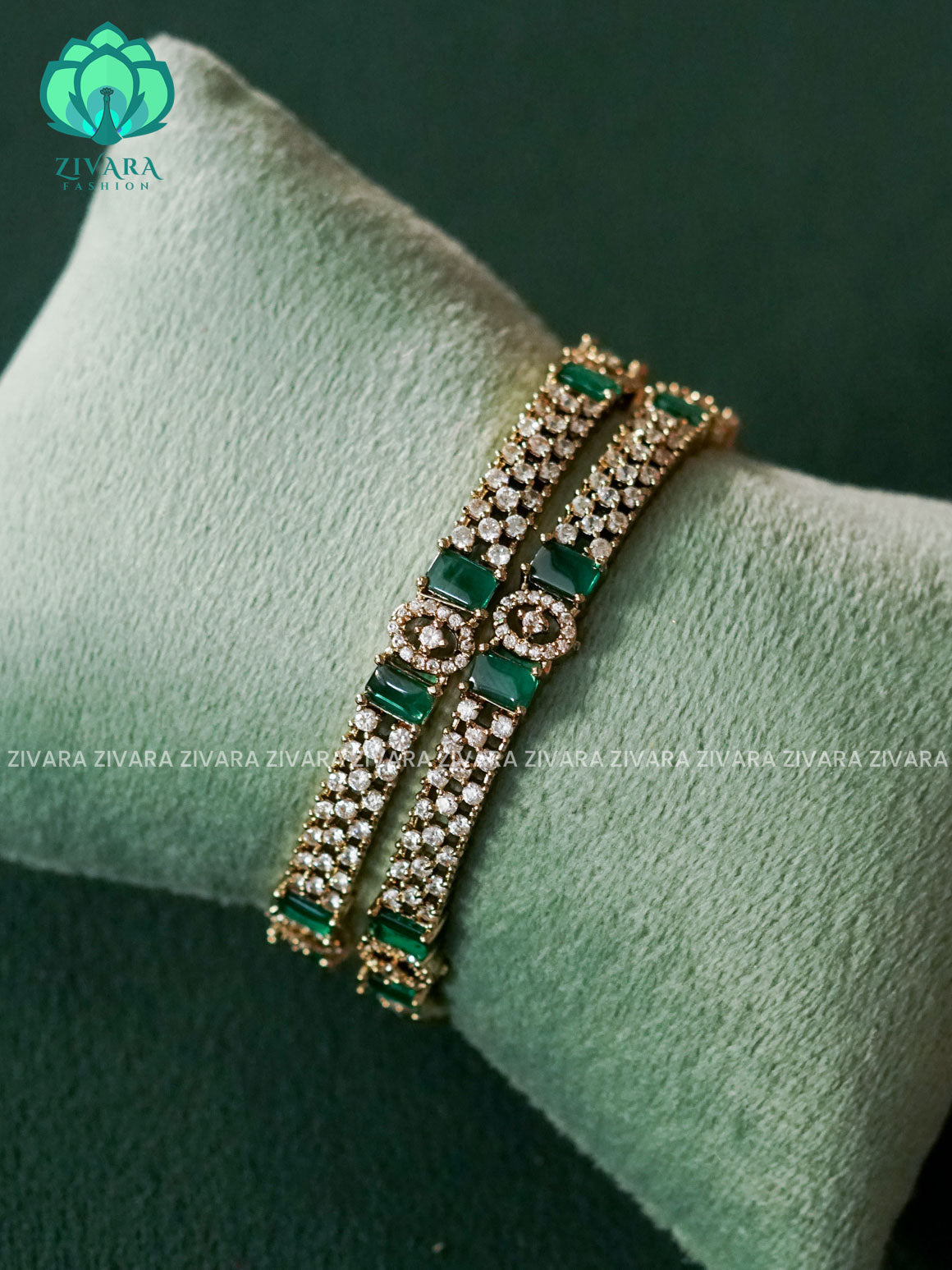 2 PIECE GREEN WHIITE  AD STONE BANGLES - latest bangles design - ZIVARA FASHION