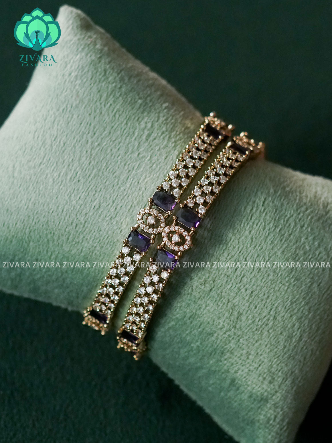 2 PIECE PURPLE WHIITE  AD STONE BANGLES - latest bangles design - ZIVARA FASHION