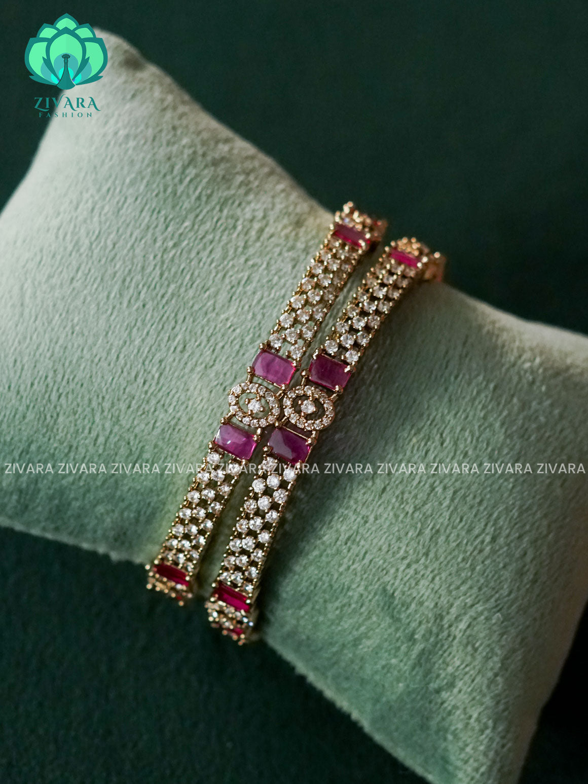 2 PIECE RUBY WHIITE  AD STONE BANGLES - latest bangles design - ZIVARA FASHION