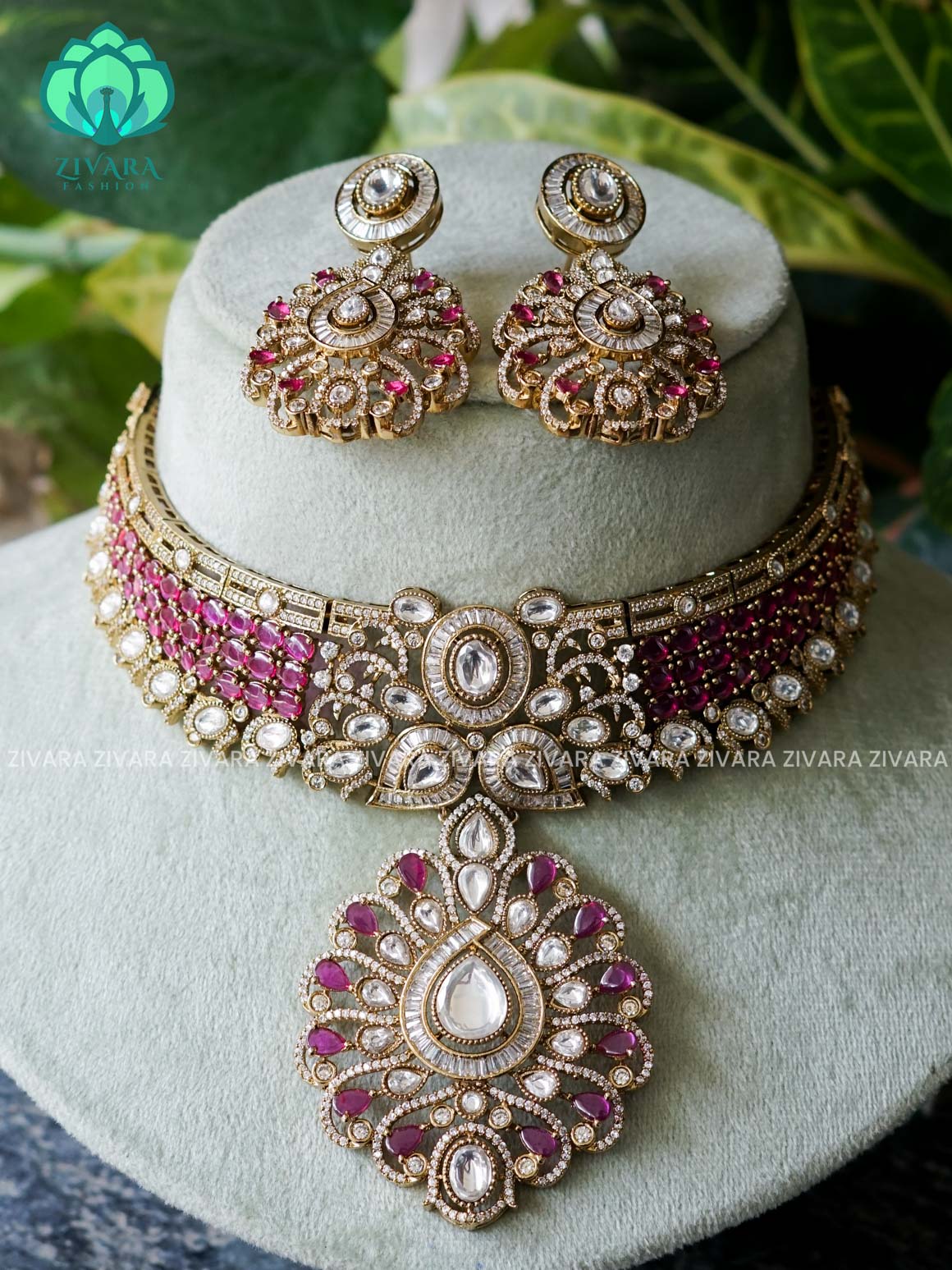 RUBY  BRIDAL MOZANITE CHOKER COLLECTION WITH EARRINGS- LATEST JEWELLERY COLLECTION
