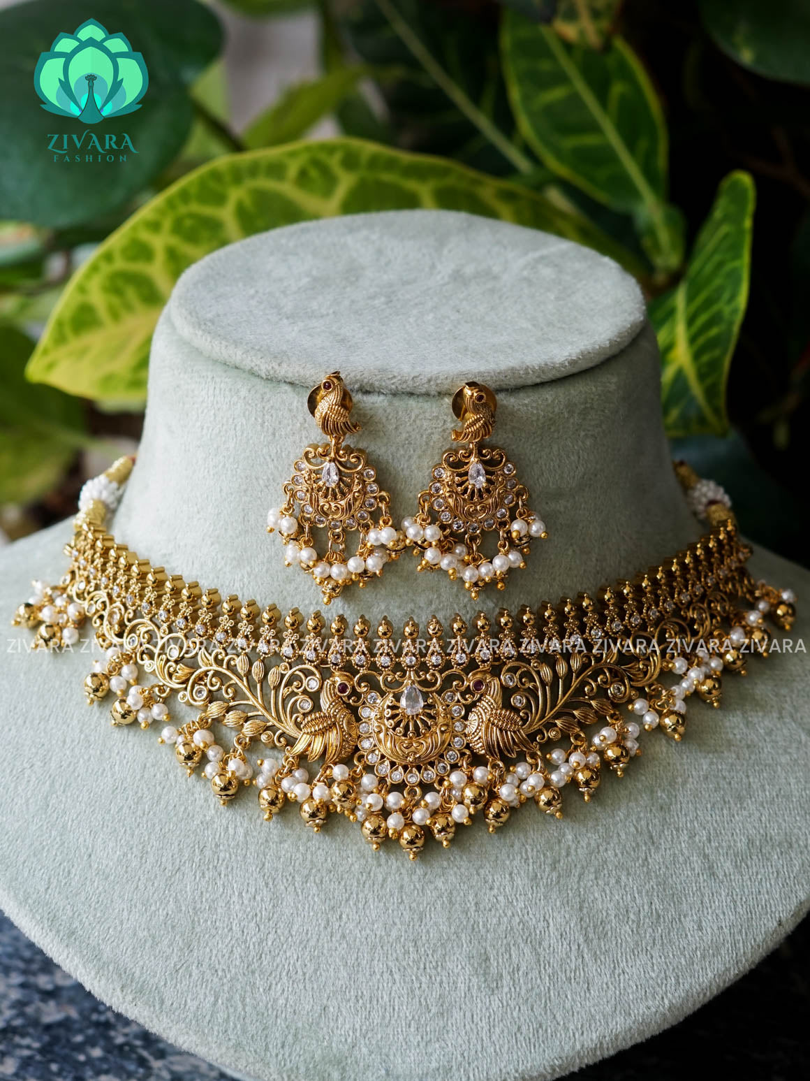 WHITE TEMPLE bridal choker- CZ matte finish- Zivara Fashion
