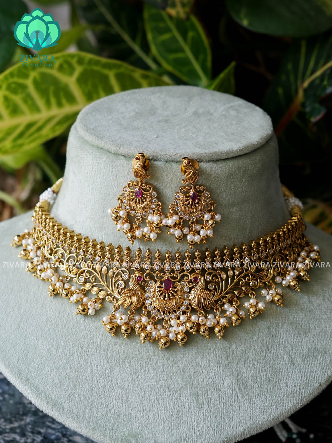 RUBY TEMPLE bridal choker- CZ matte finish- Zivara Fashion