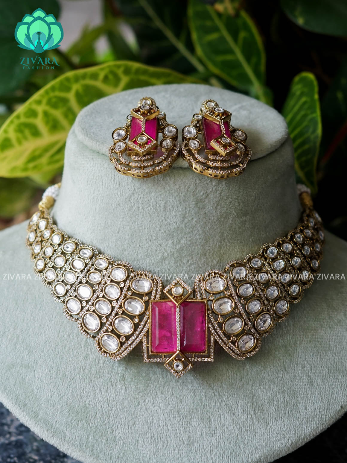 RUBY  BRIDAL MOZANITE CHOKER COLLECTION WITH EARRINGS- LATEST JEWELLERY COLLECTION