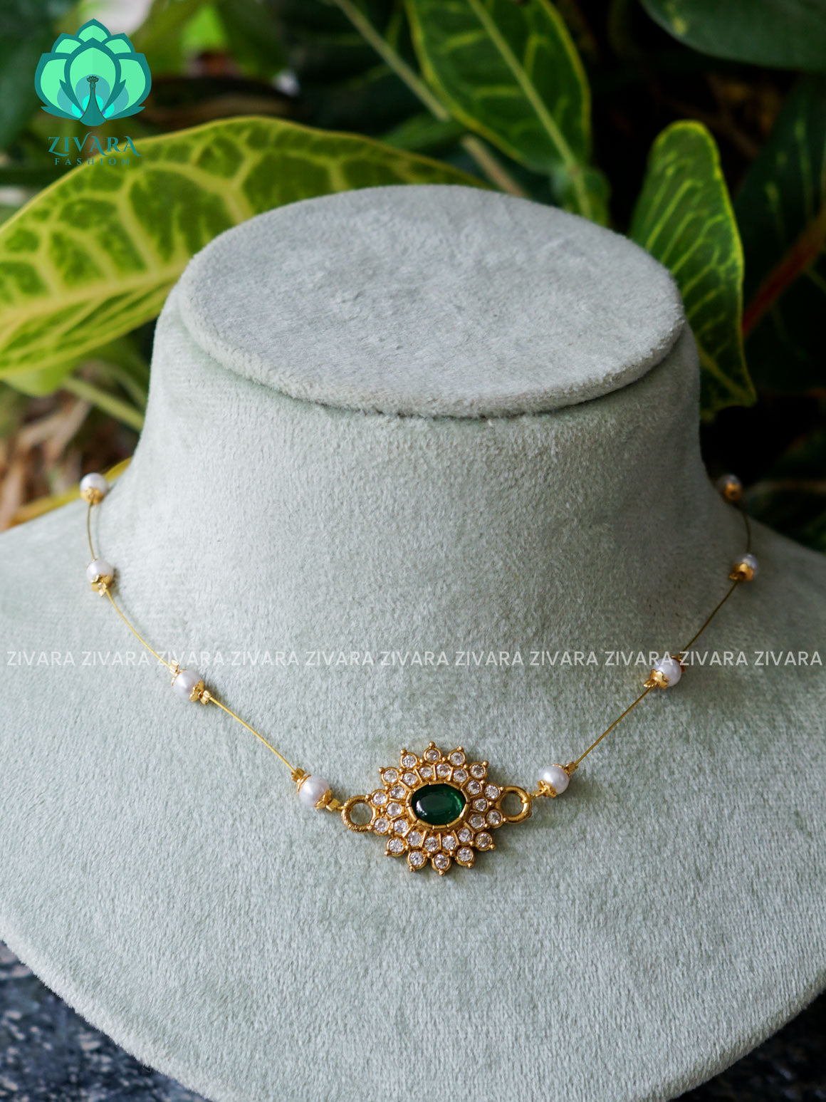 GREEN OVAL PENDANT TAMARA pendant INVISIBLE MINIMAL ELEGANT HANDMADE NECKLACE WITH BRILLIANT FINISH MOTIFS- ZIVARA FASHION