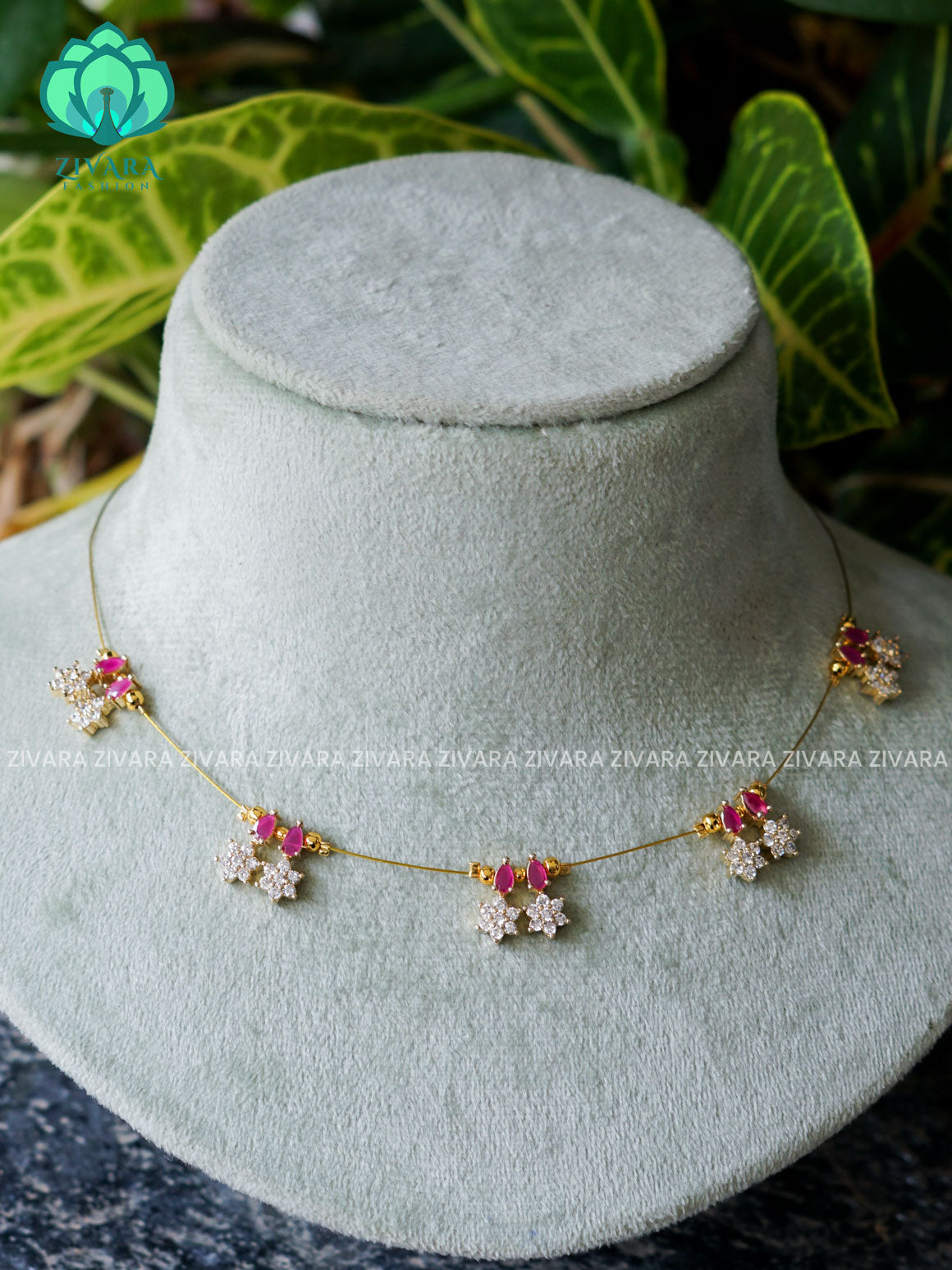 RUBY - TAMARA - MATTE FINISH STAR  - INVISIBLE MINIMAL ELEGANT HANDMADE NECKLACE WITH BRILLIANT FINISH MOTIFS- ZIVARA FASHION
