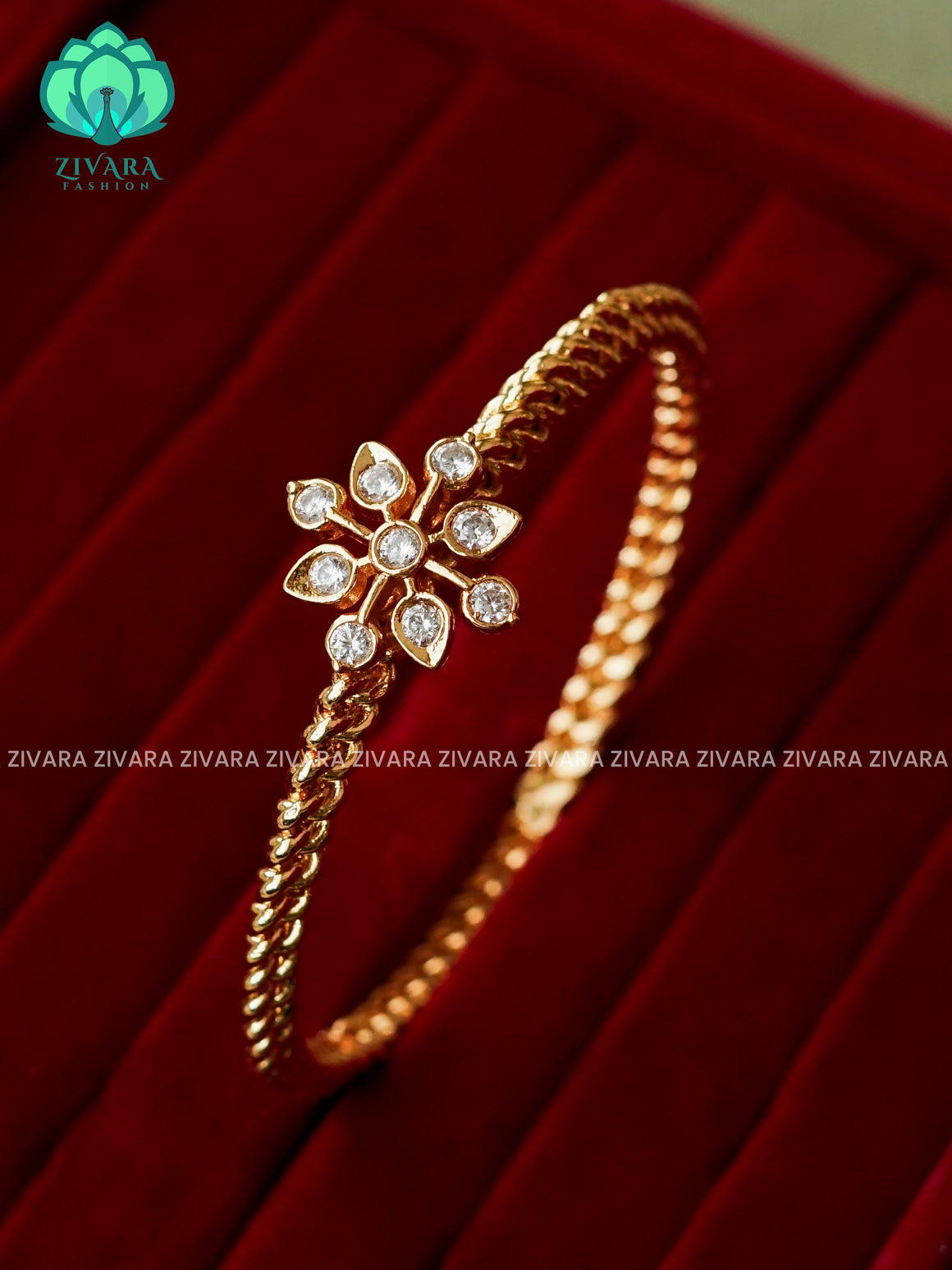 2 piece  white stone motif micro gold polish  bangles  - Premium quality daily use bangles - Zivara fashion
