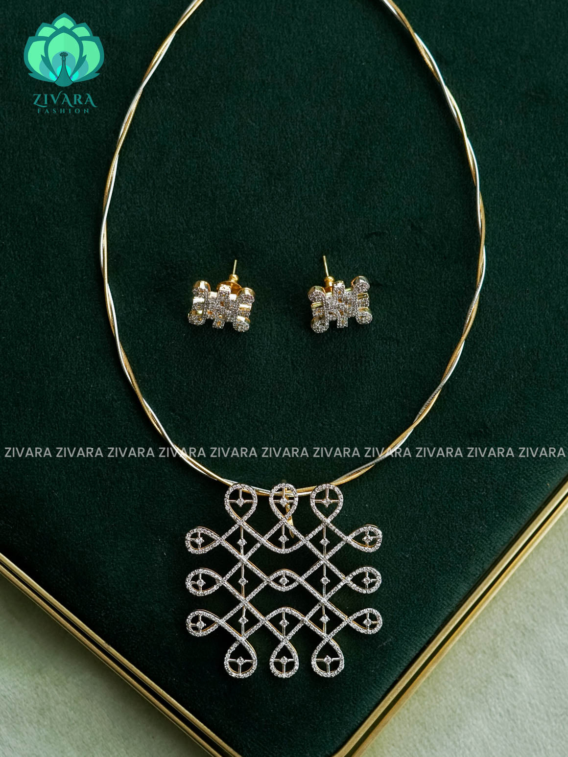 KOLAM PREMIUM HASLI  - Traditional PREMIUM MATTE polish neckwear With earrings- Zivara Fashion